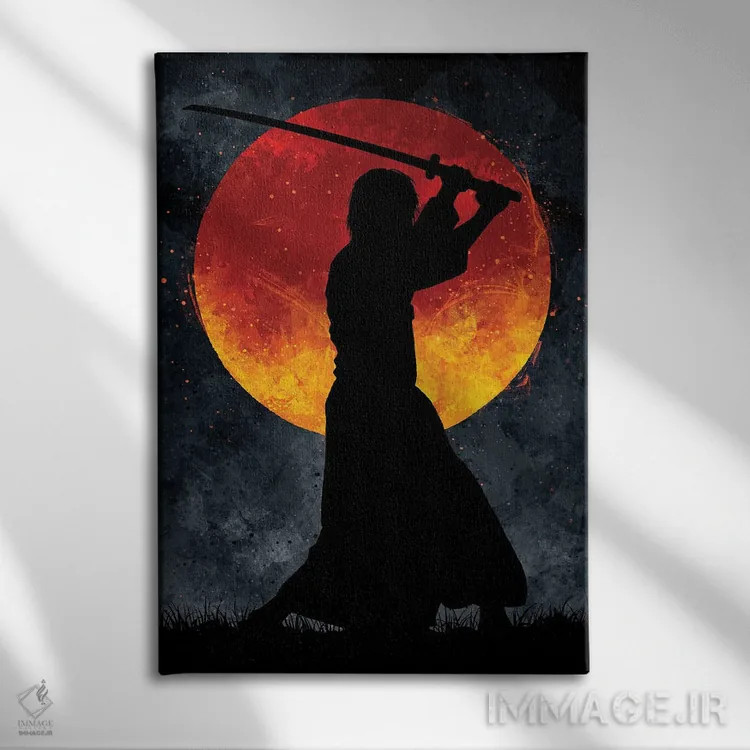 تابلو ماه سامورایی مشکی اثر نیکیتا آباکوموف - نمای روبهرو روی دیوار