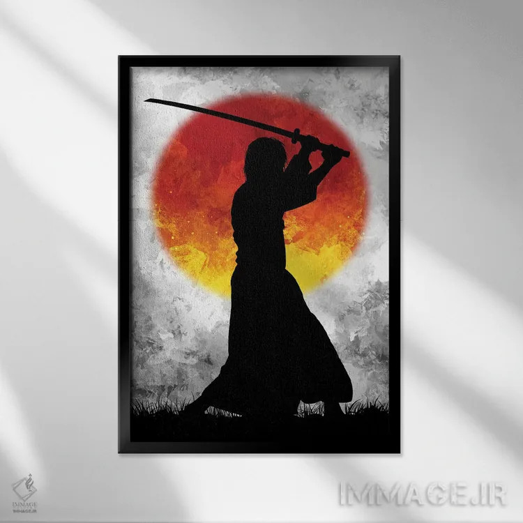 تابلو ماه سامورایی سفید اثر نیکیتا آباکوموف - نمای قابدار مشکی