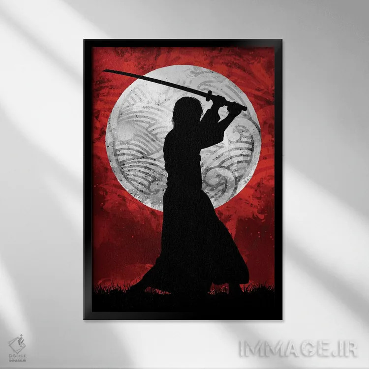تابلو ماه سامورایی قرمز اثر نیکیتا آباکوموف - نمای قابدار مشکی