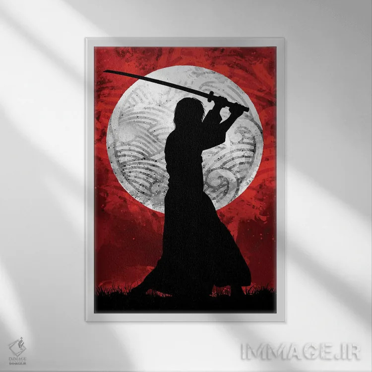 تابلو ماه سامورایی قرمز اثر نیکیتا آباکوموف - نمای قابدار سفید
