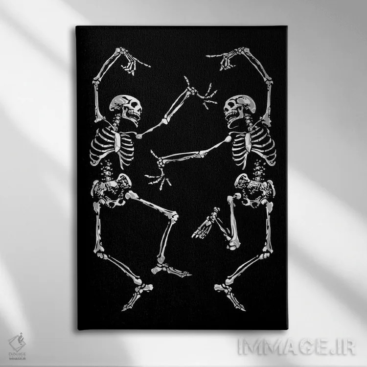 تابلو اسکلتهای رقصان مشکی اثر نیکیتا آباکوموف - نمای روبهرو روی دیوار