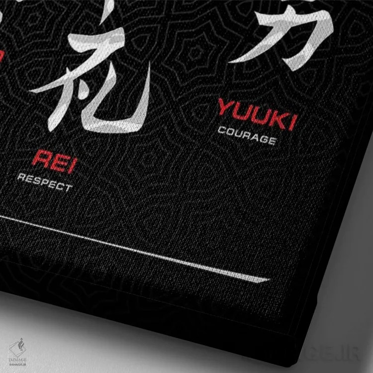 تابلو کد بوشیدو مشکی (فلسفه سامورایی) اثر نیکیتا آباکوموف - نمای نزدیک بافت بوم