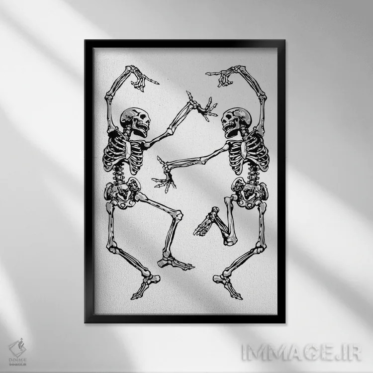 تابلو اسکلتهای رقصان سفید اثر نیکیتا آباکوموف - نمای قابدار مشکی