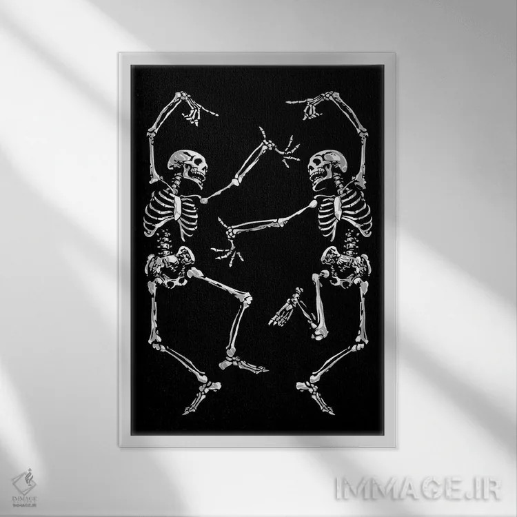 تابلو اسکلتهای رقصان مشکی اثر نیکیتا آباکوموف - نمای قابدار سفید