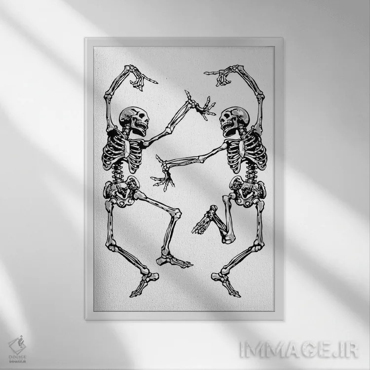 تابلو اسکلتهای رقصان سفید اثر نیکیتا آباکوموف - نمای قابدار سفید