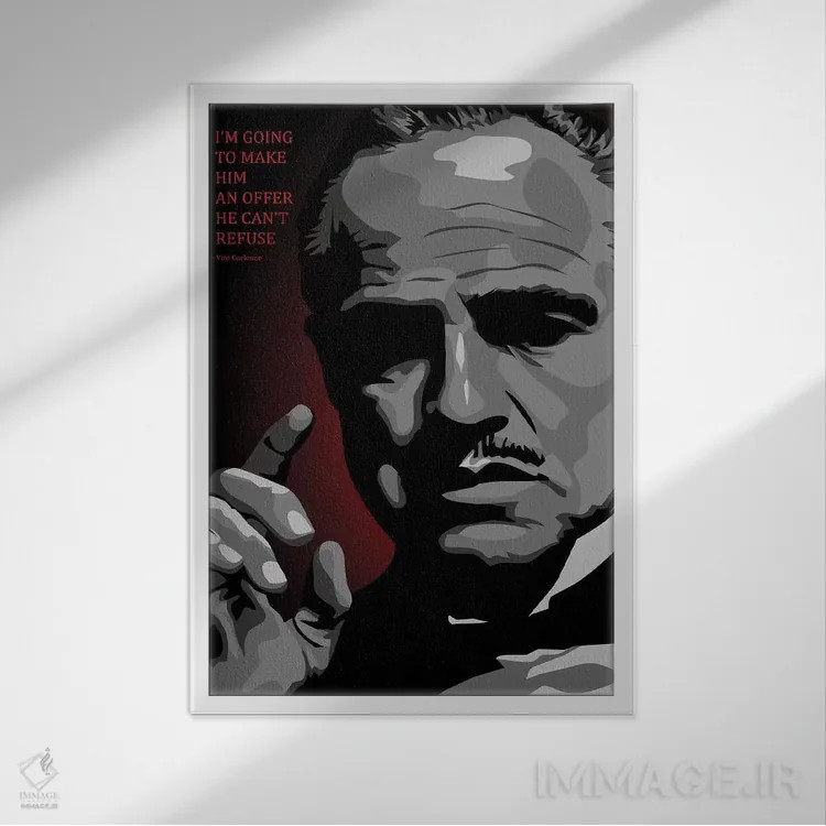 تابلو اوه خدای من ویتو (احتمالاً اشاره به ویتو کورلئونه) اثر نیکیتا آباکوموف - نمای قابدار سفید