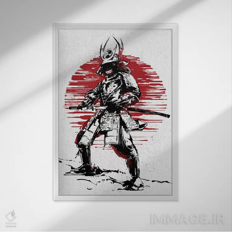 تابلو سامورایی خورشید سرخ اثر نیکیتا آباکوموف - نمای قابدار سفید