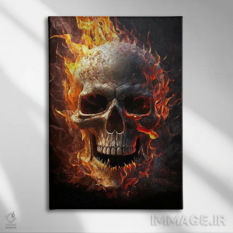 تابلو جمجمه شعلهور اثر نیکیتا آباکوموف - نمای روبهرو روی دیوار