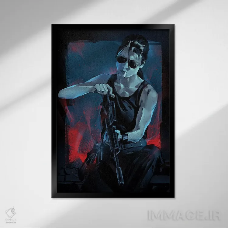 تابلو سارا کانر (شخصیت فیلم نابودگر) اثر نیکیتا آباکوموف - نمای قابدار مشکی