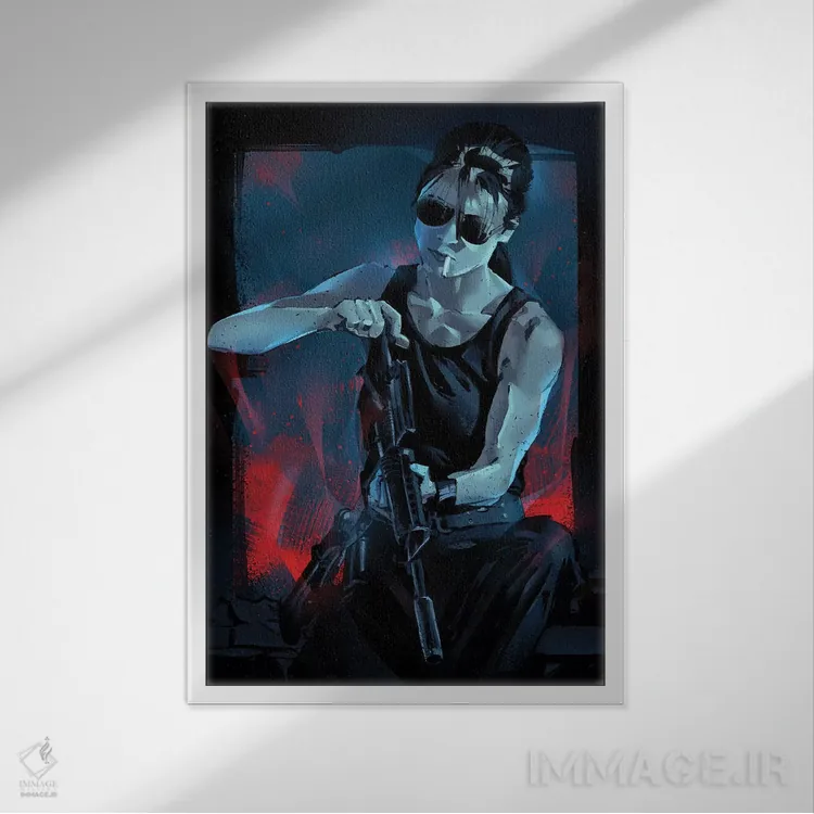 تابلو سارا کانر (شخصیت فیلم نابودگر) اثر نیکیتا آباکوموف - نمای قابدار سفید