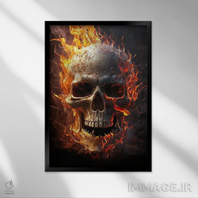 تابلو جمجمه شعلهور اثر نیکیتا آباکوموف - نمای قابدار مشکی
