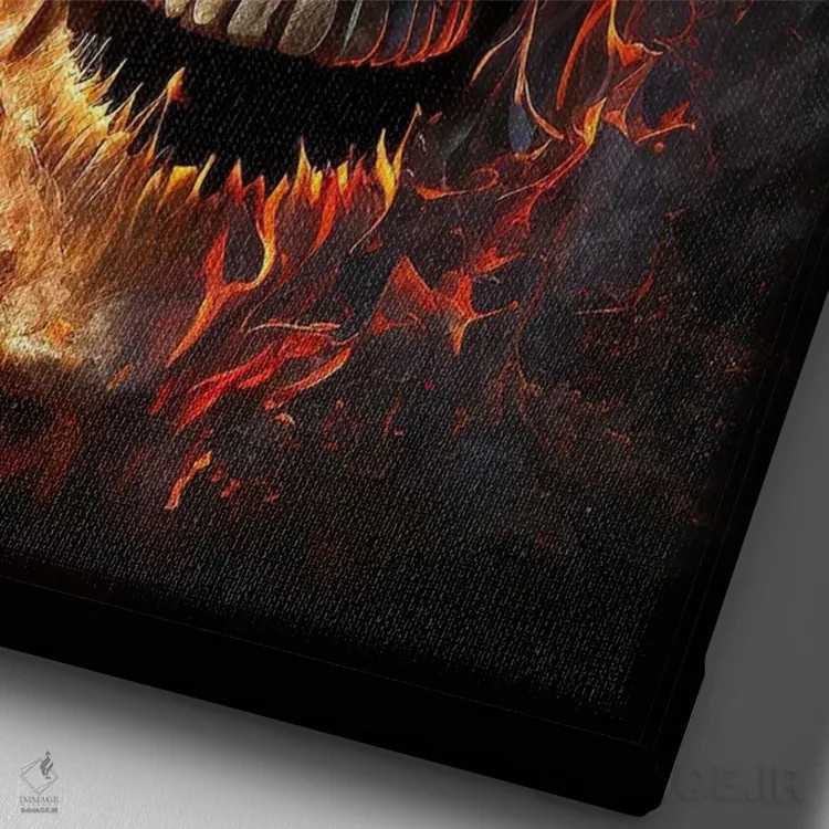 تابلو جمجمه شعلهور اثر نیکیتا آباکوموف - نمای نزدیک بافت بوم