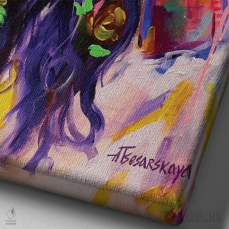 تابلو دختر قدرتمند اوکراینی اثر آلیاکساندرا تسسارسکایا - نمای نزدیک بافت بوم