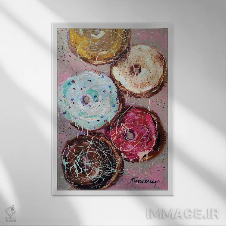 تابلو دوناتهای شیرین اثر آلیاکساندرا تسسارسکایا - نمای قابدار سفید