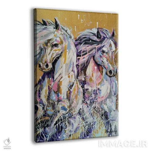 تابلو اسبهای سفید در آب اثر آلیاکساندرا تسسارسکایا - نمای پرسپکتیو محصول