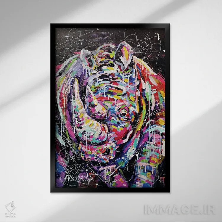 تابلو کرگدن اثر آلیاکساندرا تسسارسکایا - نمای قابدار مشکی