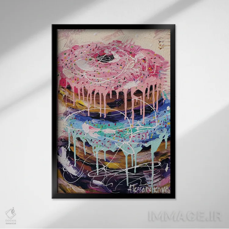 تابلو دوناتهای شیرین و رنگارنگ اثر آلیاکساندرا تسسارسکایا - نمای قابدار مشکی