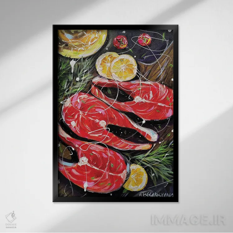 تابلو ماهی سالمون اثر آلیاکساندرا تسسارسکایا - نمای قابدار مشکی