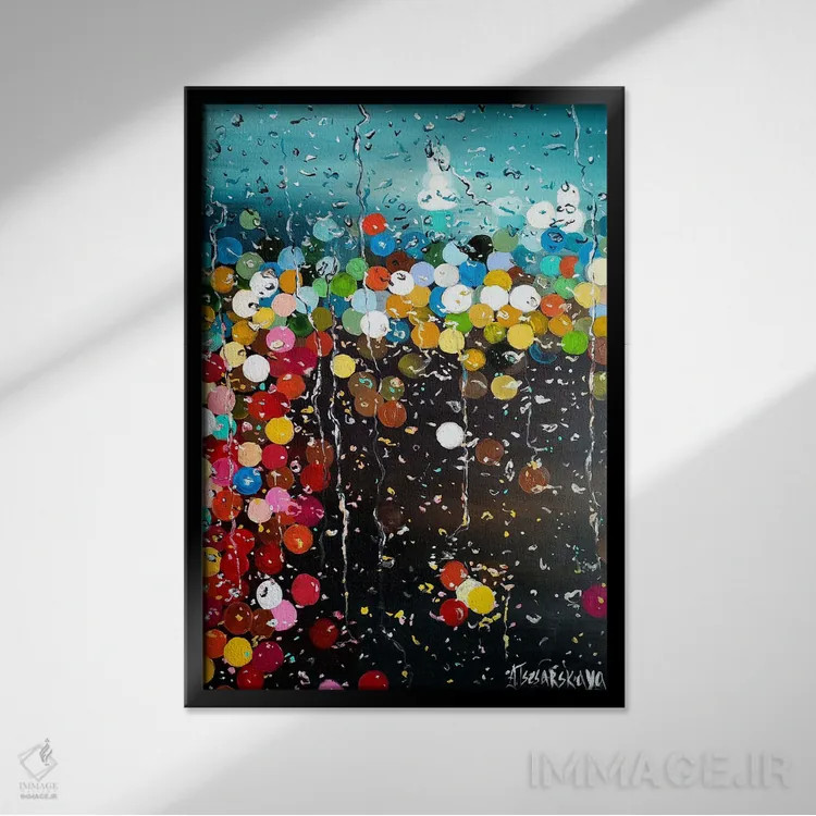 تابلو باران در نیویورک سیتی اثر آلیاکساندرا تسسارسکایا - نمای قابدار مشکی