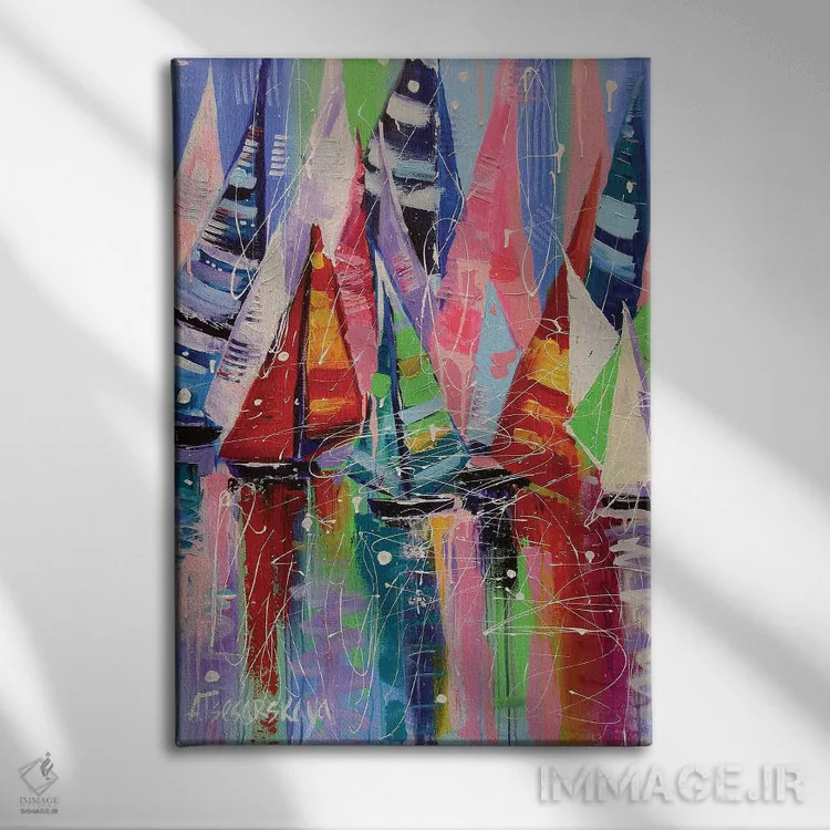 تابلو قایقهای بادبانی اثر آلیاکساندرا تسسارسکایا - نمای روبهرو روی دیوار