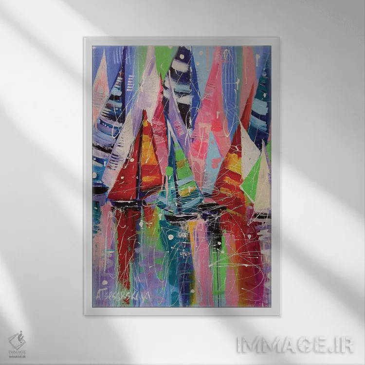 تابلو قایقهای بادبانی اثر آلیاکساندرا تسسارسکایا - نمای قابدار سفید