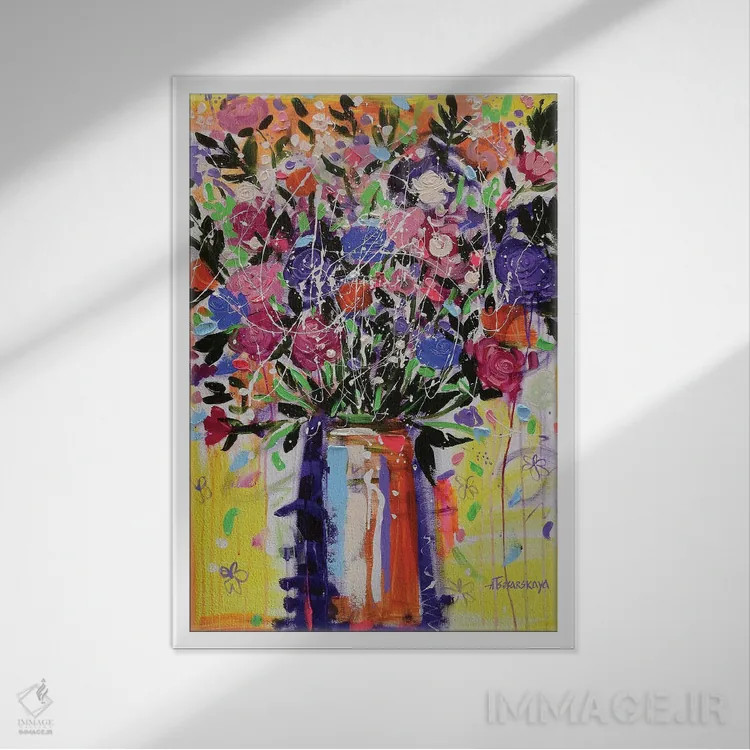 تابلو گلهای دشتی اثر آلیاکساندرا تسسارسکایا - نمای قابدار سفید