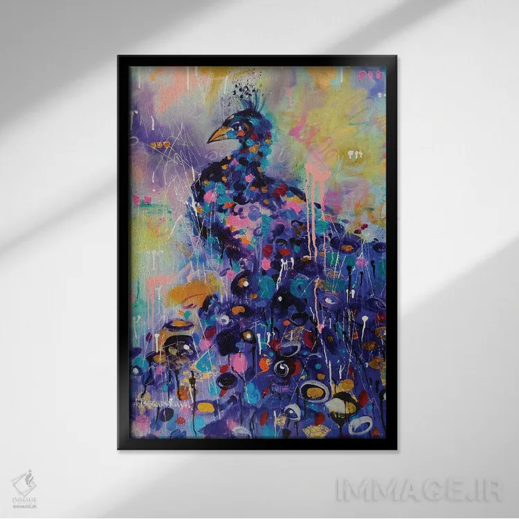 تابلو طاووس اثر آلیاکساندرا تسسارسکایا - نمای قابدار مشکی