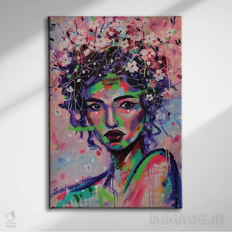تابلو ساکورا (شکوفهٔ گیلاس ژاپنی) اثر آلیاکساندرا تسسارسکایا - نمای روبهرو روی دیوار