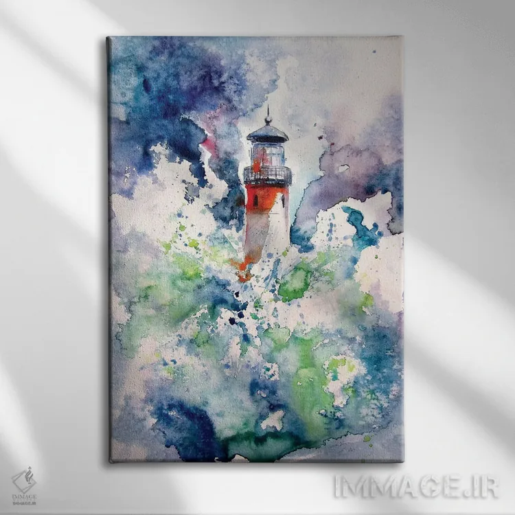 تابلو فانوس دریایی هنگام طوفان اثر آنا بریجیتا کوواچ - نمای روبهرو روی دیوار