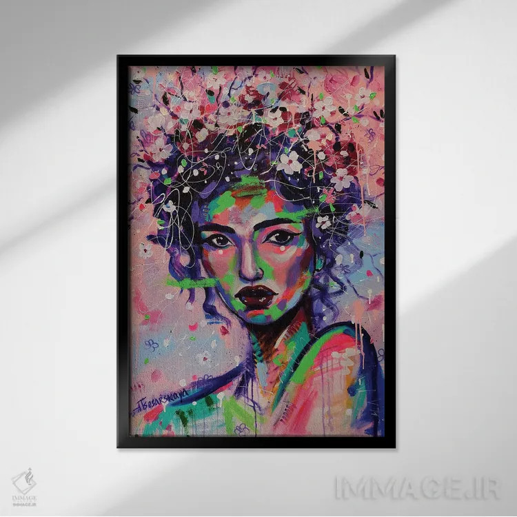 تابلو ساکورا (شکوفهٔ گیلاس ژاپنی) اثر آلیاکساندرا تسسارسکایا - نمای قابدار مشکی