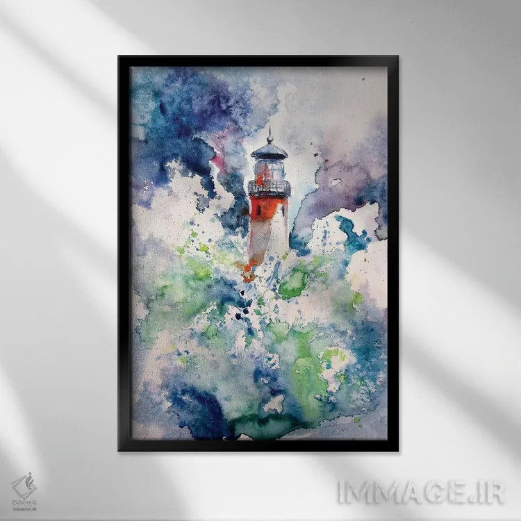 تابلو فانوس دریایی هنگام طوفان اثر آنا بریجیتا کوواچ - نمای قابدار مشکی