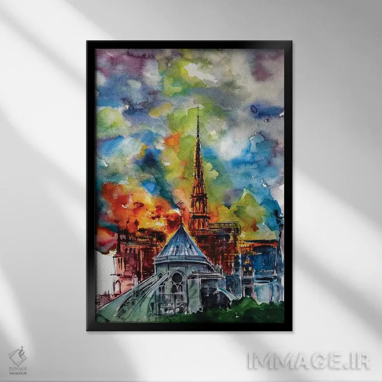 تابلو آتشسوزی نوتردام اثر آنا بریجیتا کوواچ - نمای قابدار مشکی