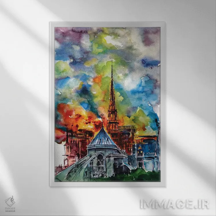 تابلو آتشسوزی نوتردام اثر آنا بریجیتا کوواچ - نمای قابدار سفید