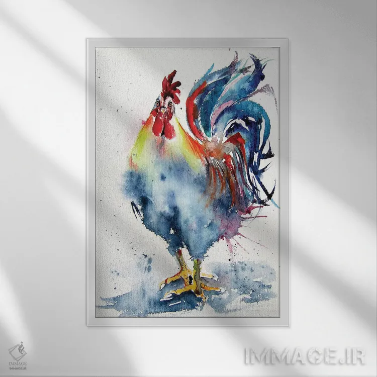 تابلو خروس در حیاط ۴ اثر آنا بریجیتا کوواچ - نمای قابدار سفید