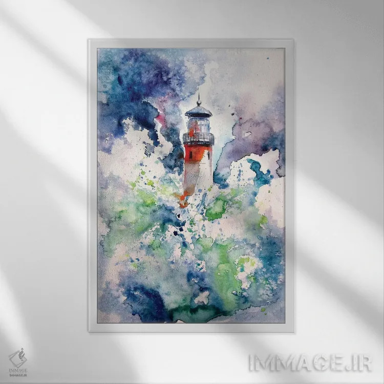 تابلو فانوس دریایی هنگام طوفان اثر آنا بریجیتا کوواچ - نمای قابدار سفید