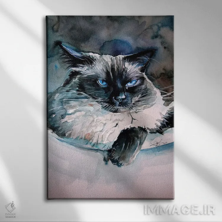تابلو گربهٔ هیمالیایی عصبانی اثر آنا بریجیتا کوواچ - نمای روبهرو روی دیوار