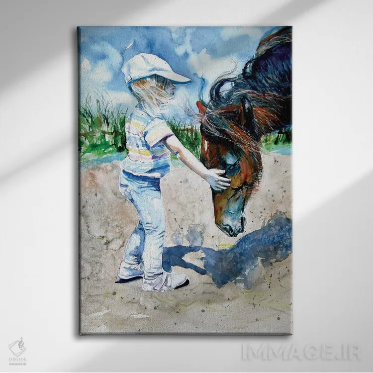 تابلو دختر با اسب اثر آنا بریجیتا کوواچ - نمای روبهرو روی دیوار