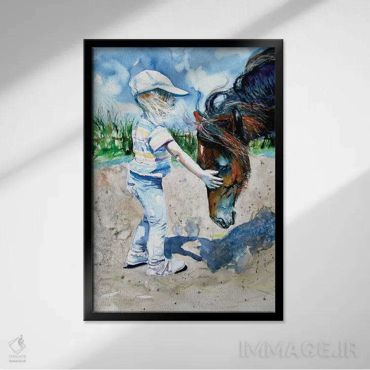 تابلو دختر با اسب اثر آنا بریجیتا کوواچ - نمای قابدار مشکی