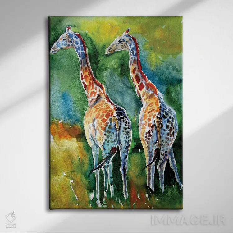 تابلو زرافهها در دشت اثر آنا بریجیتا کوواچ - نمای روبهرو روی دیوار