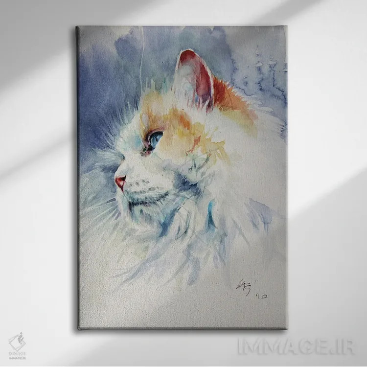 تابلو پرترهٔ گربه ۲ اثر آنا بریجیتا کوواچ - نمای روبهرو روی دیوار