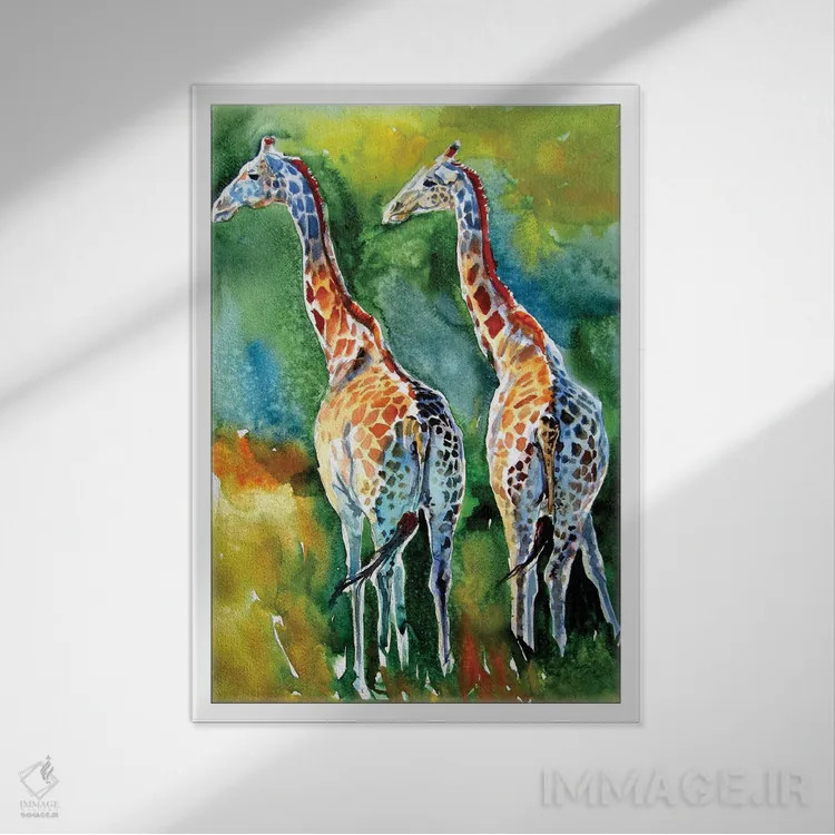 تابلو زرافهها در دشت اثر آنا بریجیتا کوواچ - نمای قابدار سفید