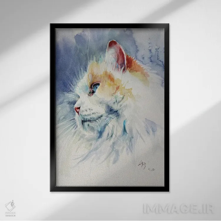 تابلو پرترهٔ گربه ۲ اثر آنا بریجیتا کوواچ - نمای قابدار مشکی