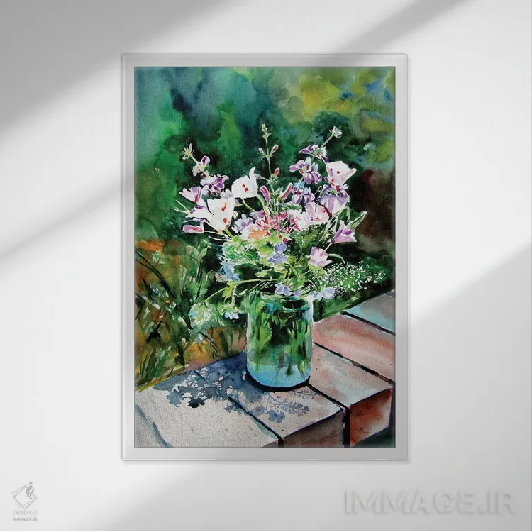 تابلو طبیعت بیجان با گلهای وحشی در باغ اثر آنا بریجیتا کوواچ - نمای قابدار سفید