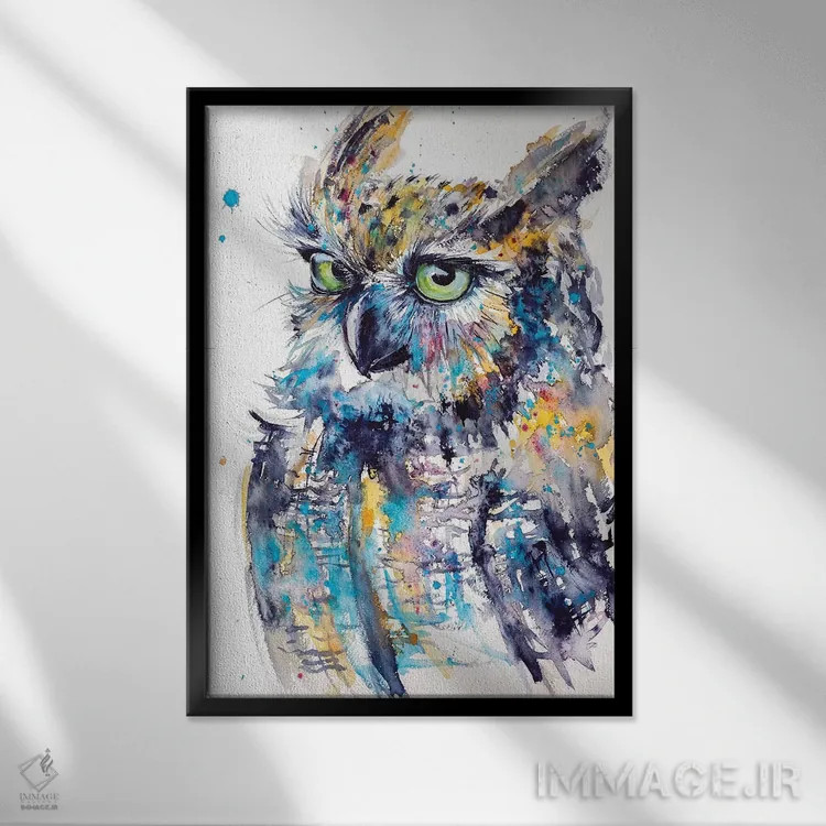 تابلو جغد بامزه اثر آنا بریجیتا کوواچ - نمای قابدار مشکی