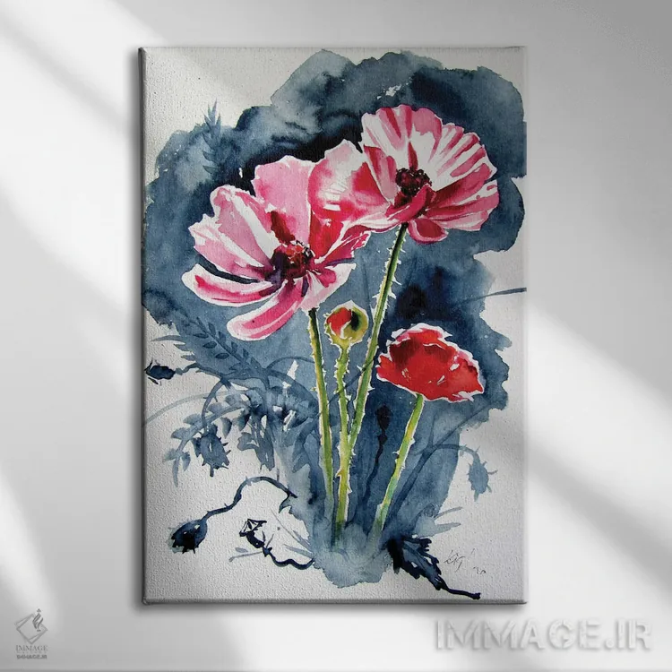تابلو چند گل شقایق اثر آنا بریجیتا کوواچ - نمای روبهرو روی دیوار
