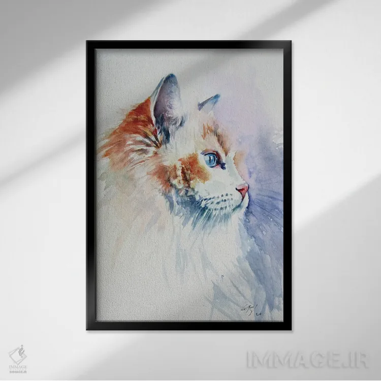 تابلو پرترهٔ گربه ۳ اثر آنا بریجیتا کوواچ - نمای قابدار مشکی