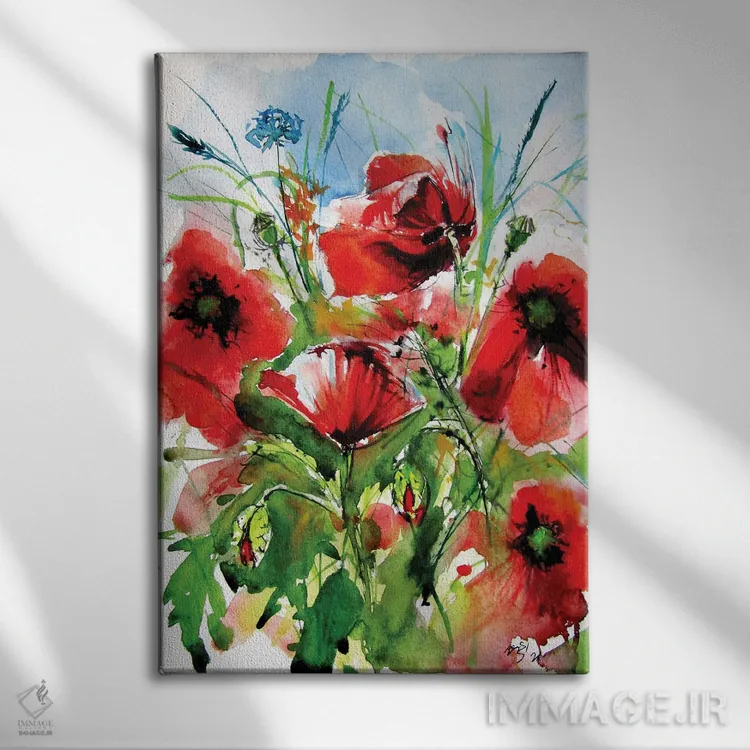 تابلو شقایقهای قرمز اثر آنا بریجیتا کوواچ - نمای روبهرو روی دیوار