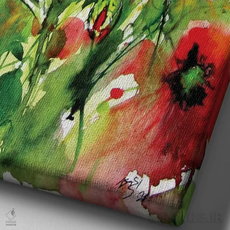تابلو شقایقهای قرمز اثر آنا بریجیتا کوواچ - نمای نزدیک بافت بوم
