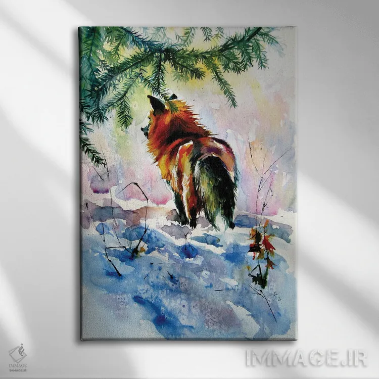 تابلو روباه قرمز در حال تماشای زمستان اثر آنا بریجیتا کوواچ - نمای روبهرو روی دیوار