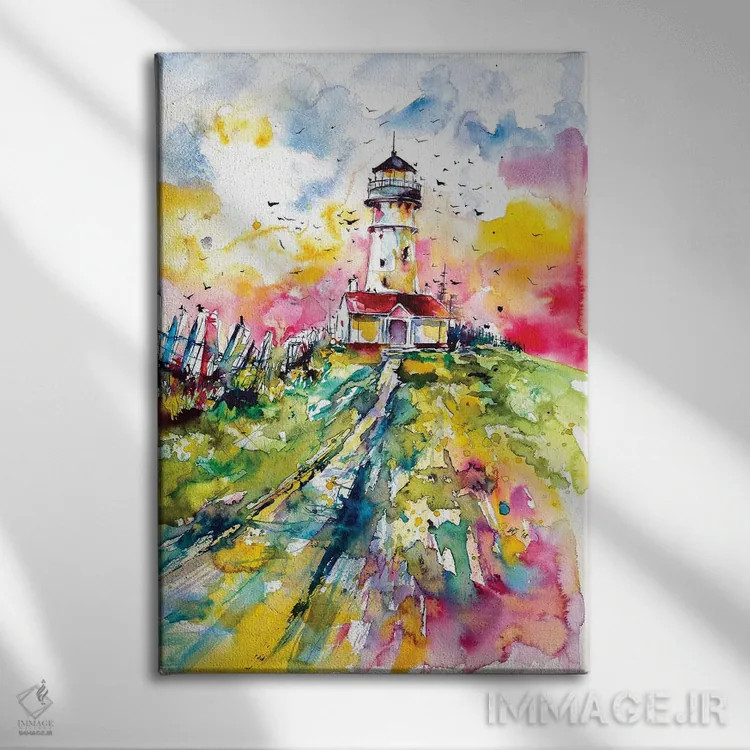 تابلو فانوس دریایی با پرندگان اثر آنا بریجیتا کوواچ - نمای روبهرو روی دیوار